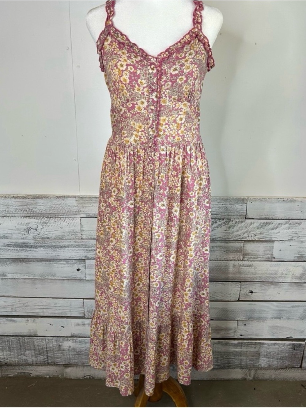 PATRONS OF PEACE Ditsy Floral Smocked Back Dress Size Small